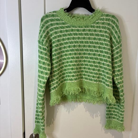 Zara Green Fringe Hem Cropped Sweater Small - Picture 2 of 8